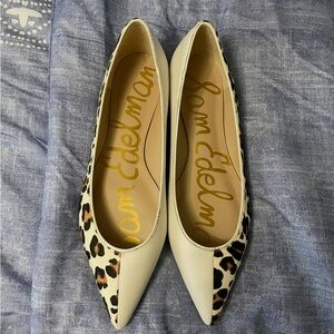 Sam Edelman Cream and Leopard Pointed Ballet Flats